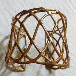 Unsigned Handwrought Copper Cuff Bracelet 2" Wide Open Lattice Style